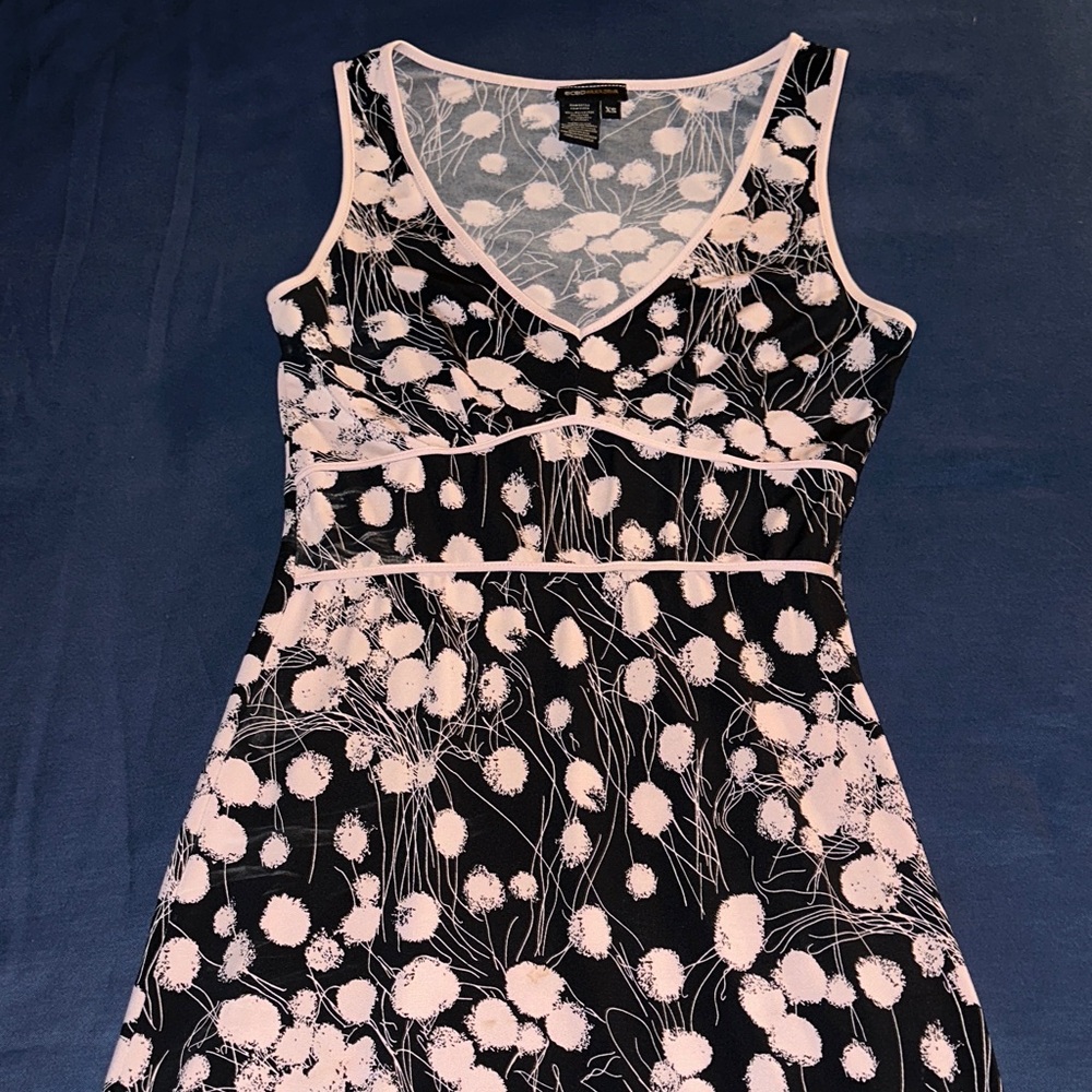 BCBGMaxAzria Black and White Floral Midi Dress